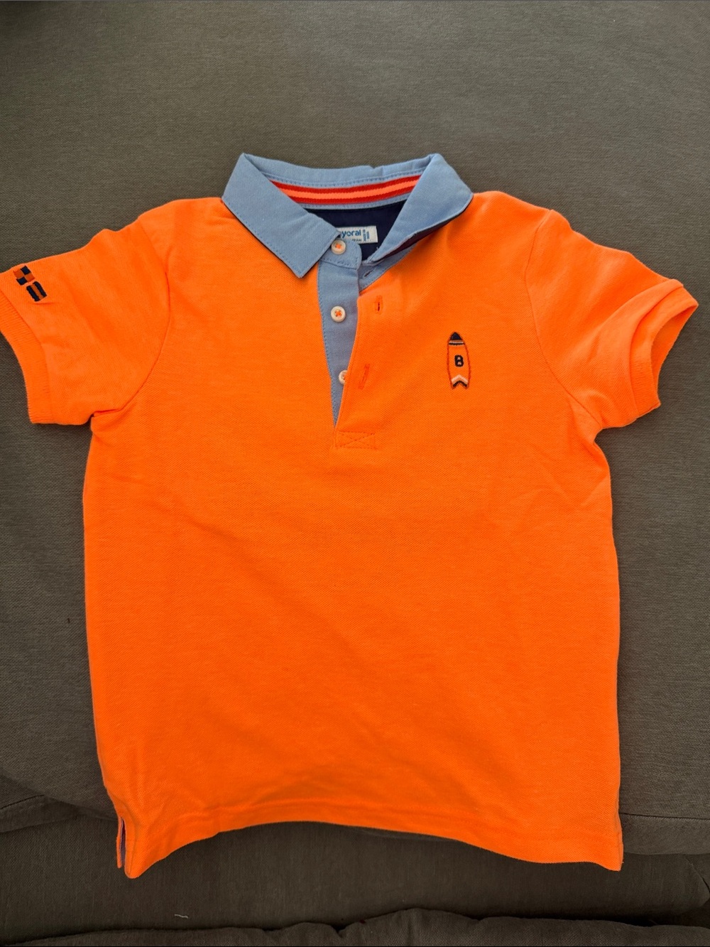 Mayoral Boys 36m Orange Polo with Light Blue Contrast Collar - Kids
